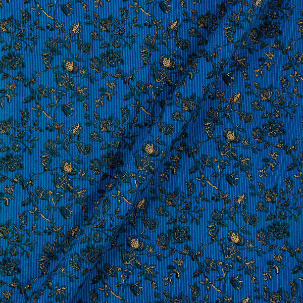 Premium Gold Foil Floral Jaal Print with Stripes on Aqua Blue Colour South Cotton Fabric Online 9728Y3