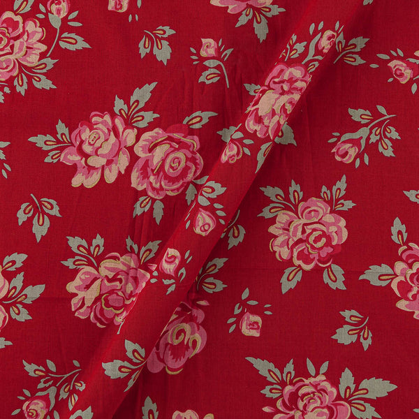 Flex Cotton Red Colour Floral Print Fabric Online 9732S
