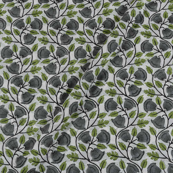 Mul Type Cotton Off White Colour Grey Floral Jaal Hand Block Print Fabric freeshipping - SourceItRight