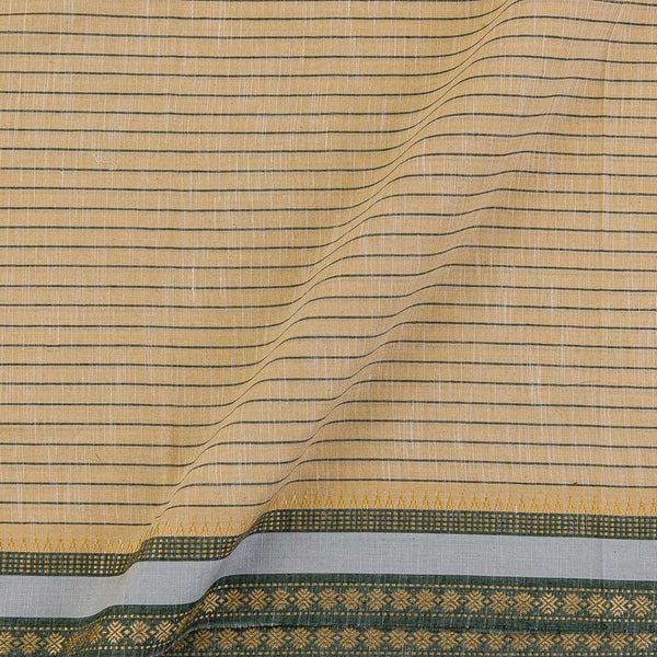Slub Cotton Beige Colour Stripes with Mangalgiri Inspired Ethnic Two Side Jacquard Border Fabric Online 9767DC1
