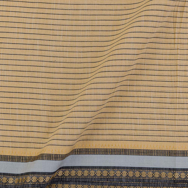 Slub Cotton Beige Colour Stripes with Mangalgiri Inspired Ethnic Two Side Jacquard Border Fabric Online 9767DC3