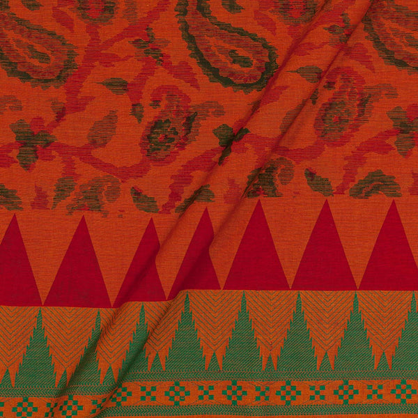 South Cotton Orange Colour 43 inches Width Paisley Jaal Print With Daman Border Fabric freeshipping - SourceItRight