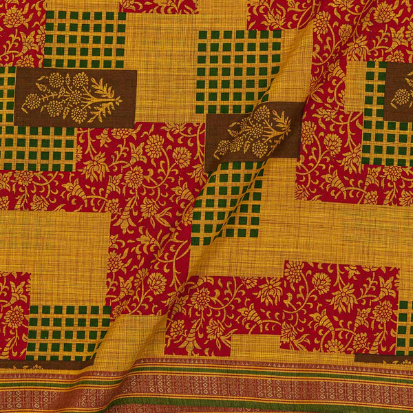 South Cotton Yellow Colour 43 inches Width Applique Print With Two Side Gold Border Fabric freeshipping - SourceItRight