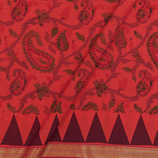 South Cotton Coral Red Colour 42 inches Width Paisley Jaal Print With Two Side Gold Border Fabric freeshipping - SourceItRight