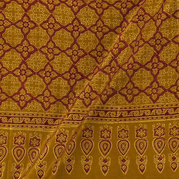 Mashru Gaji Bronze Colour Ajrakh Hand Block Print with Daman Border Fabric Online 9772BY3
