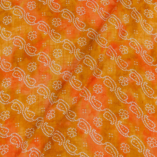 Buy Tie Dye Effect Mustard Orange Colour Gold Bandhani Printed Pure Cotton Fabric Online 9775I
