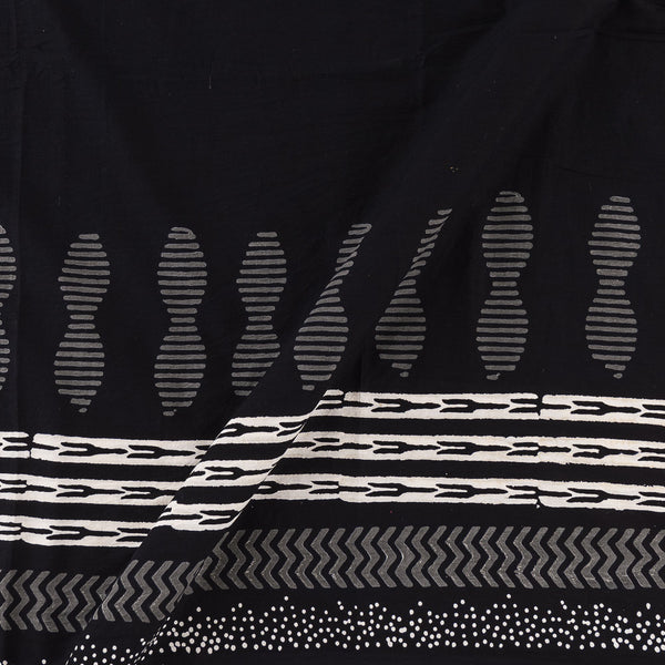 Cotton Black Colour Geometric Daman Border Block Print Fabric Online 9794AD