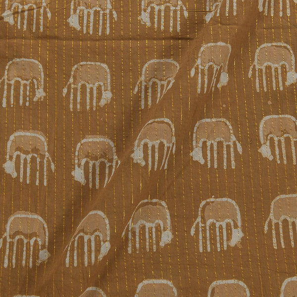 Dabu Cotton Mustard Brown Colour Quirky Print 45 Inches Width Lurex Type Fabric freeshipping - SourceItRight