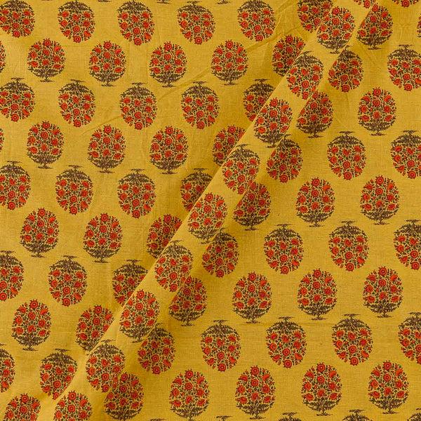 South Cotton Mustard Yellow Colour Sanganeri Butta with One Side Zari Border Fabric Online 9827AA