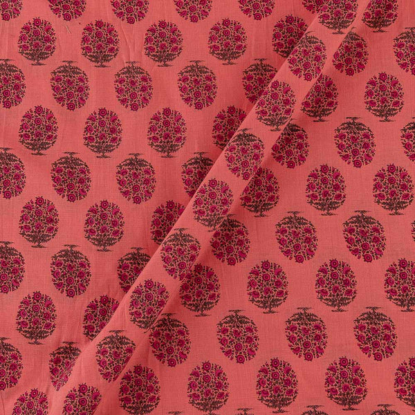 South Cotton Coral Pink Colour Sanganeri Butta with One Side Zari Border Fabric Online 9827AB