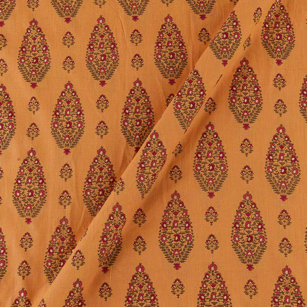 South Cotton Yellow X Coral Cross Tone Mughal Butta with One Side Zari Border Fabric Online 9827AG