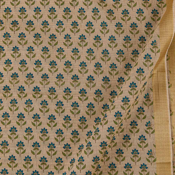 Cotton Beige Colour Small Floral with Two Side Gold Border Fabric Online 9827AV