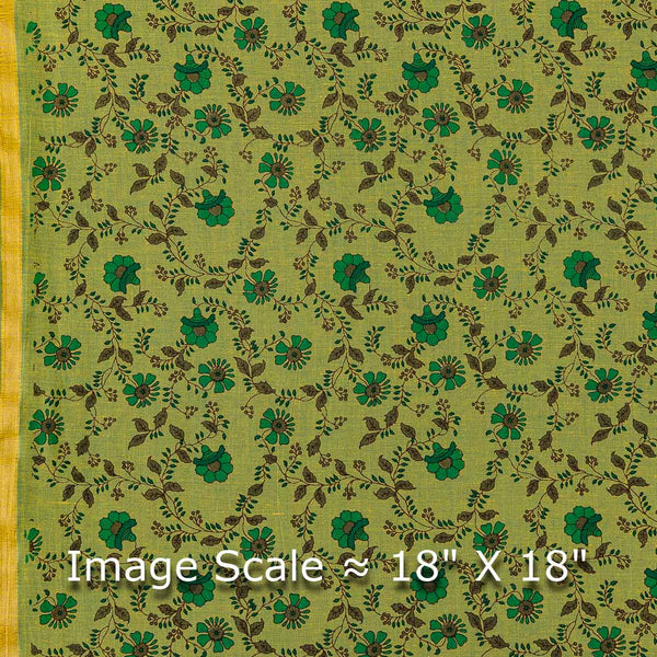South Cotton Green X Yellow Cross Tone Jaal with One Side Zari Border Fabric Online 9827Y 
