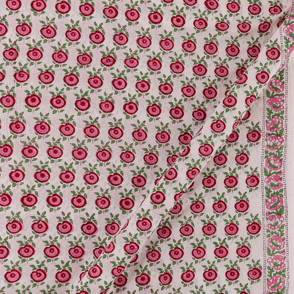Soft Cotton White Colour Floral with One Side Border Jaipuri Hand Block Print Fabric Online 9845E