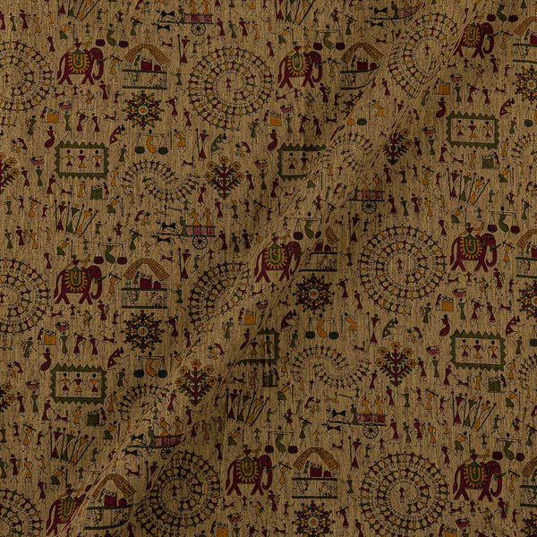 Warli With Two Side Border Beige X Mustard Cross Tone Fancy Chanderi Feel Fabric Online 9853AT10