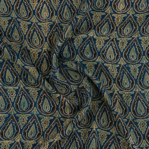 Buy Modal Satin Ajarakh Steel Blue Colour Leaves Print Fabric Online 9861BF