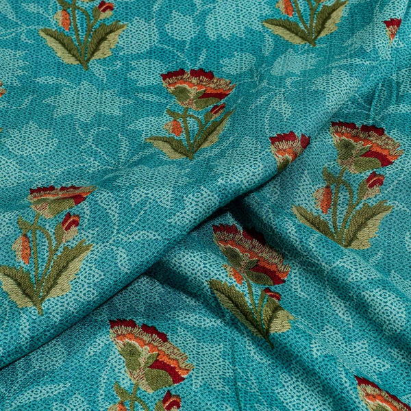 Santoon Teal Blue Colour 42 inches Width Floral Print Fabric freeshipping - SourceItRight