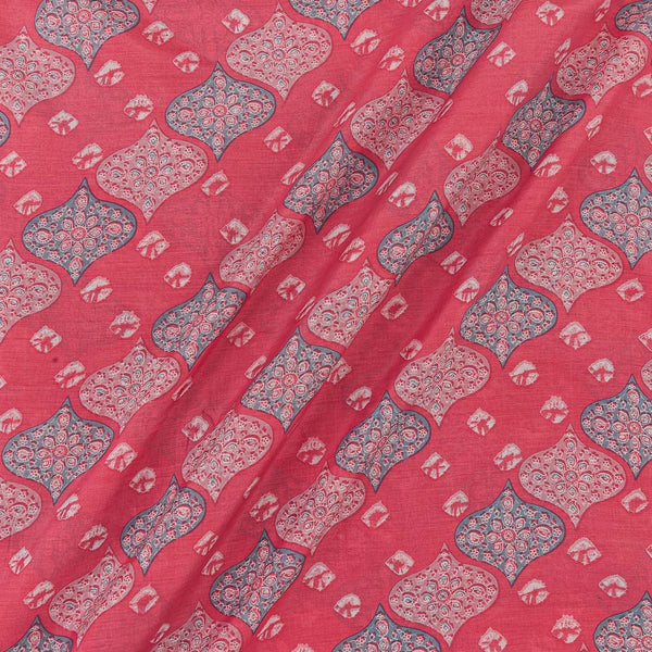 Silk Feel Muslin Peach Pink Colour Mughal Print Viscose Fabric Online 9894S