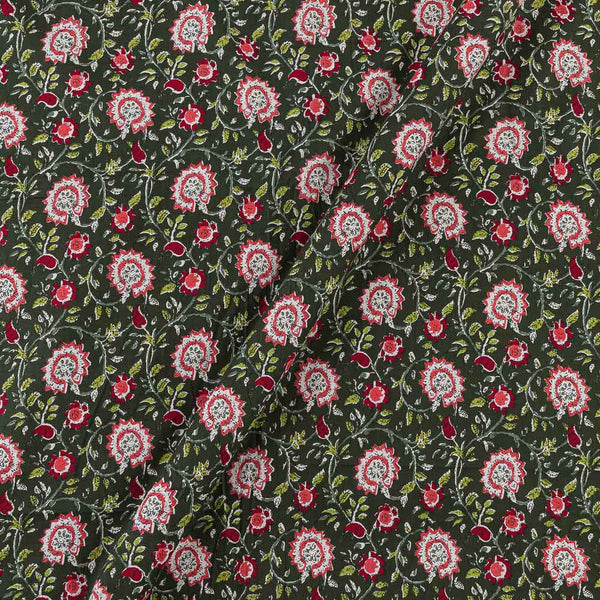 Soft Cotton Dark Green Colour Floral Jaal Print Fabric Online 9934EA