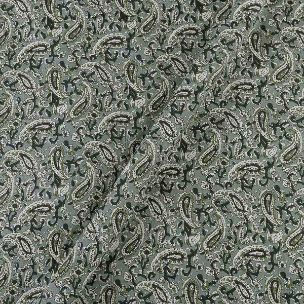 Soft Cotton Oil Green Colour Paisley Jaal Print Fabric Online 9934GK3