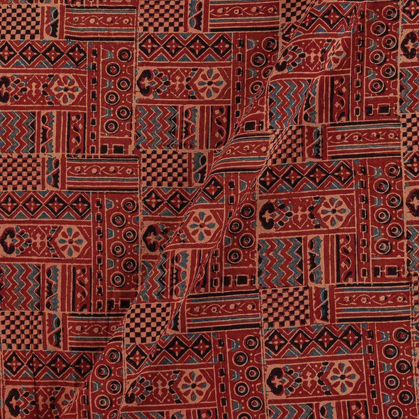 Ajrakh Cotton Maroon Colour Natural Dye Geometric Block Print Fabric 9446ADY