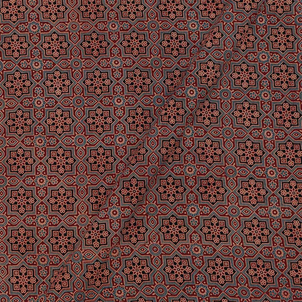 Ajarakh Cotton Maroon Colour Natural Dye Ethnic Print Fabric freeshipping - SourceItRight