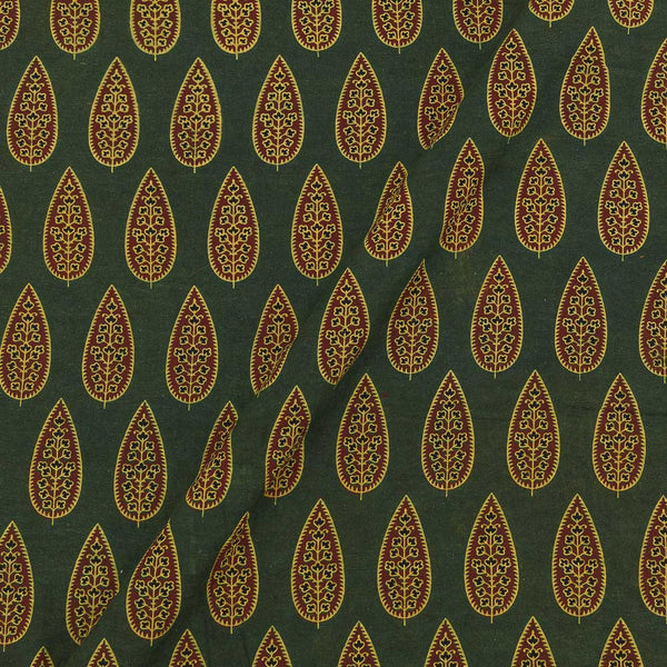 Ajarakh Cotton Dark Green Colour 43 Inches Width Natural Dye Leaves Print Fabric freeshipping - SourceItRight