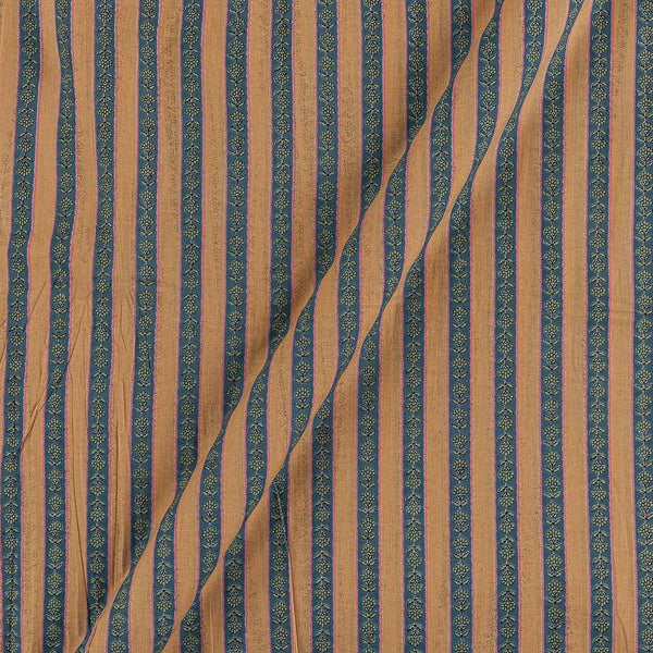 Cotton Beige Blue Colour Stripes with Floral Print Fabric Online 9978BJ