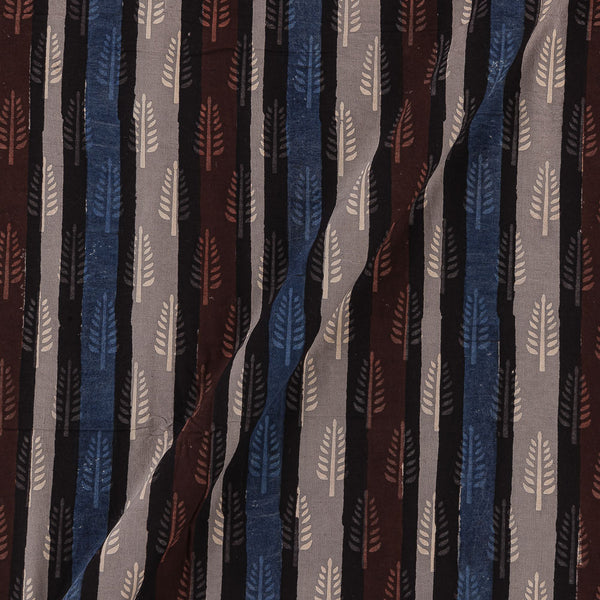 Buy Cotton Bagru Light Cedar Colour Leaves With Stripes Hand Block Print Fabric Online 9994CT