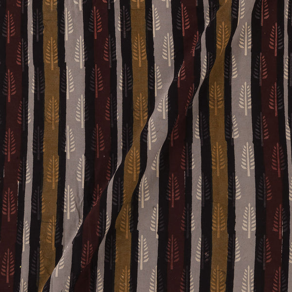 Buy Cotton Bagru Light Cedar Colour Leaves With Stripes Hand Block Print Fabric Online 9994CU